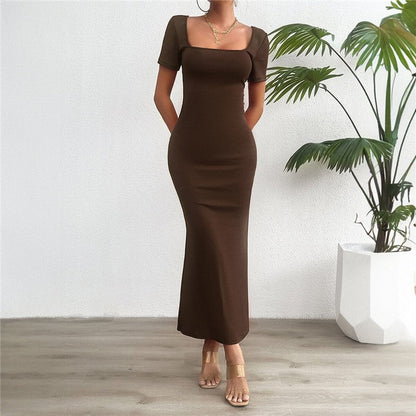 Stylish Solid Color Slim Fit Short Sleeve Dress