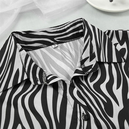 Striped Print Cardigan and Shirt Pajama Set for Women