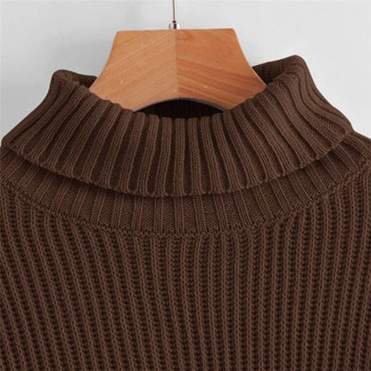 Solid Color Turtleneck Ribbed Lantern Sleeve Sweater