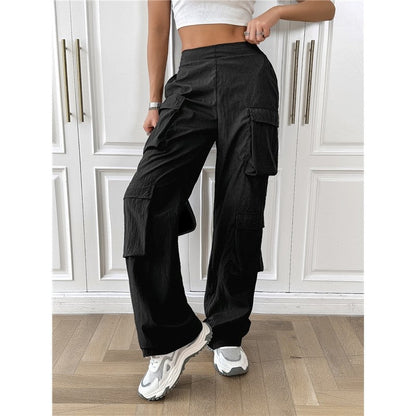 Casual Loose Cargo Pants with Elastic Waistband in Solid Color