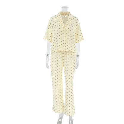 Patterned Long-Sleeve Lounge Pants Pajama Ensemble