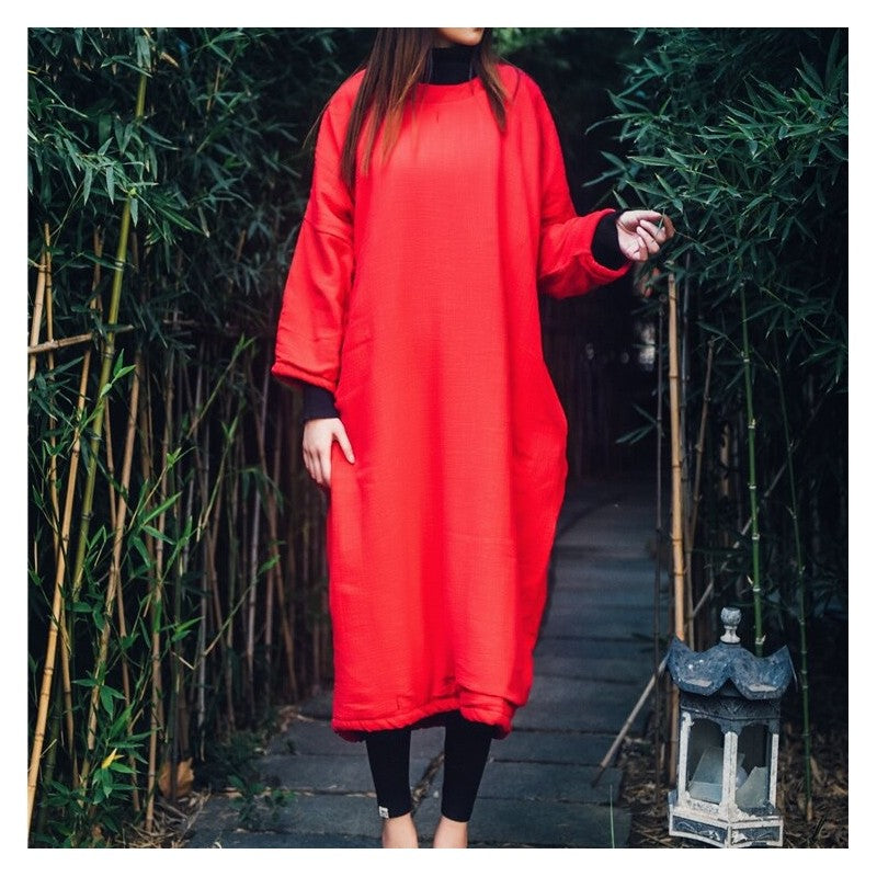 Embroidered Maxi Dress with Solid Color Long Sleeves