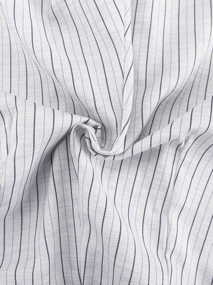Long Sleeves Knot Split-Joint Striped Deep V-Neck Blouse + High Waisted Pleated Wide Leg Shorts Two Pieces Set