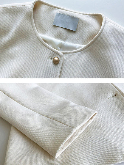 Original Creation Long Sleeves Loose Buttoned Solid Color Round-Neck Outerwear