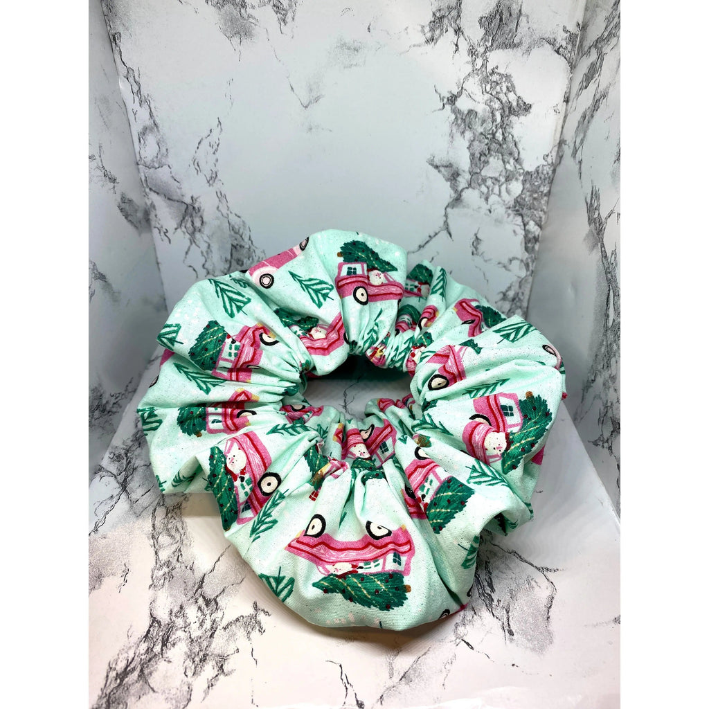 Blue Tree Car Christmas Scrunchie
