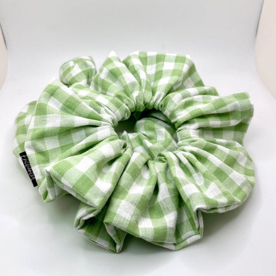 Light Green Gingham Spring Scrunchie