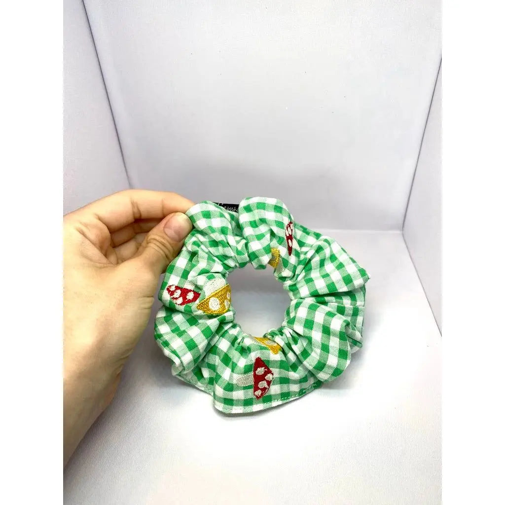 Mini Green Plaid Mushroom Scrunchie