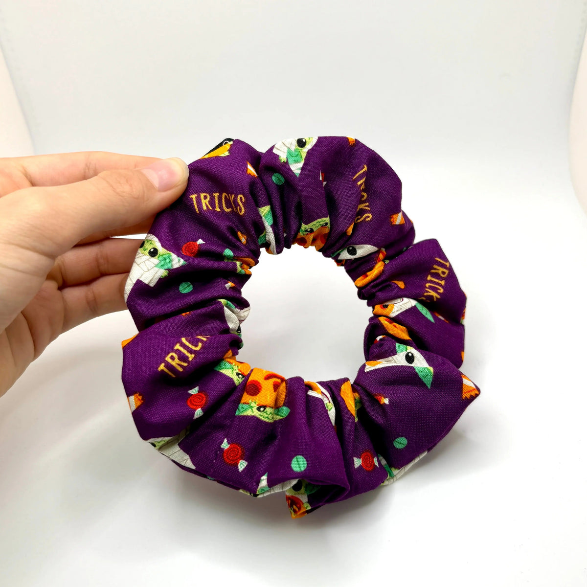 Mini Purple Baby Yoda Halloween Scrunchie