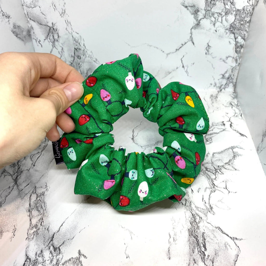 Mini Glitter Green Christmas Lights Scrunchie