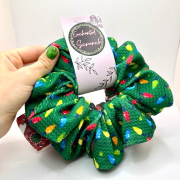 Green Lights and Coffee Christmas Scrunchie Set