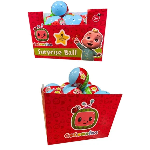 Cocomelon Surprise Ball 6-Pack – Each Ball Includes 5 Surprise Toys Inside, Kids Collectible Gift Set with Dog Tag, Keychain, Slap Band, Stickers & More