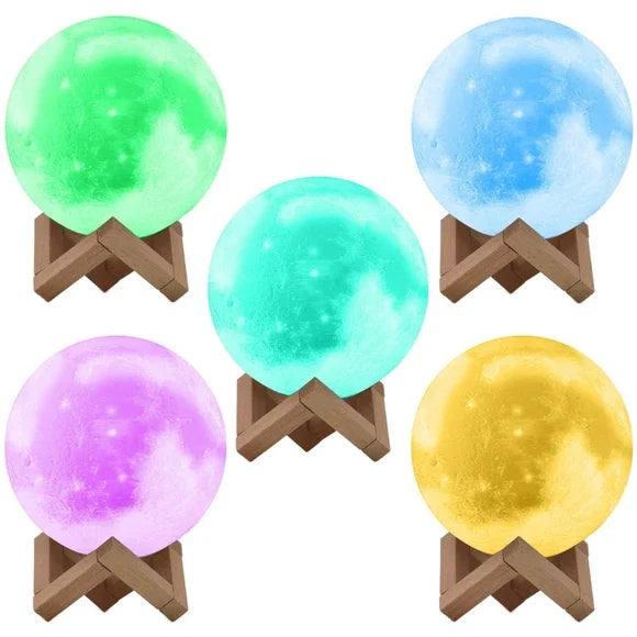 LED Moon Lamp with Display Stand and Remote 16 Colors Adjustable Brightness Wooden Base Decorative Night Lamp