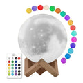 LED Moon Lamp with Display Stand and Remote 16 Colors Adjustable Brightness Wooden Base Decorative Night Lamp