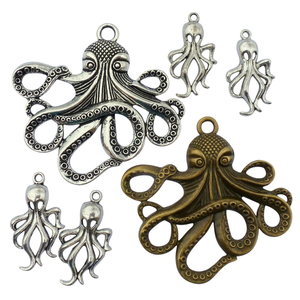 Steampunk Octopus Charms 6 pcs Jewelry Making Supplies