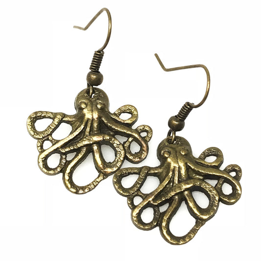 Octopus Earrings Steampunk Nautical Silver Bronze Tentacle Dangle Jewelry