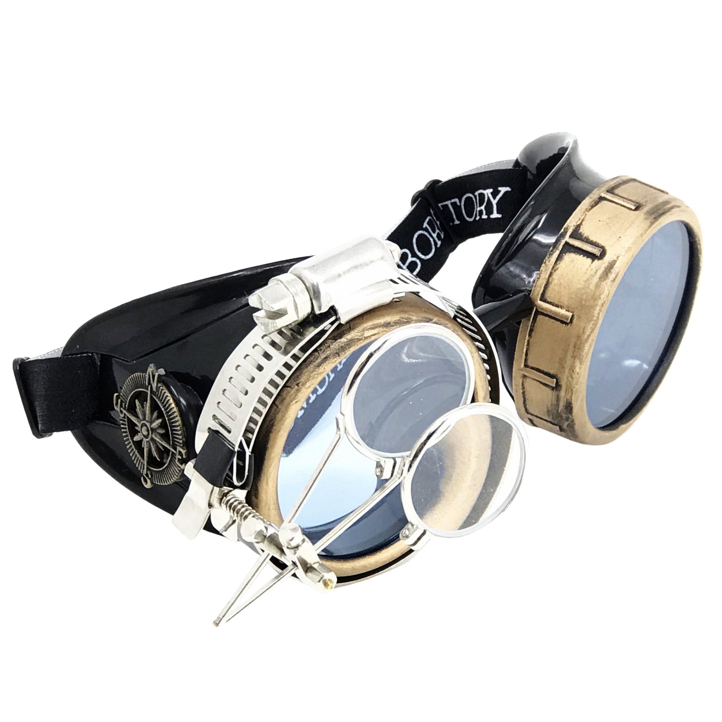 Handmade Steampunk Goggles with Magnifying Loupe - neon orange, blue, green, pink lenses