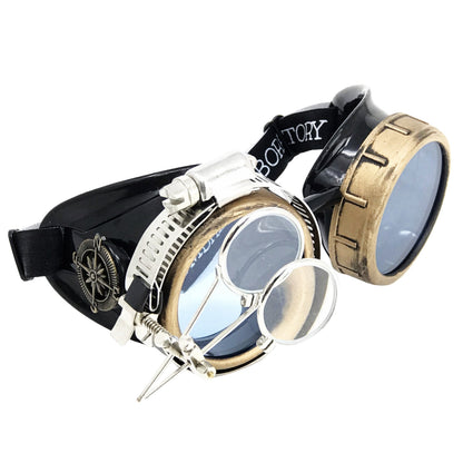 Handmade Steampunk Goggles with Magnifying Loupe - neon orange, blue, green, pink lenses