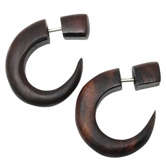 Faux Gauge Plug Earrings Gothic Emo Illusion Plug Wooden Alternative Jewelry