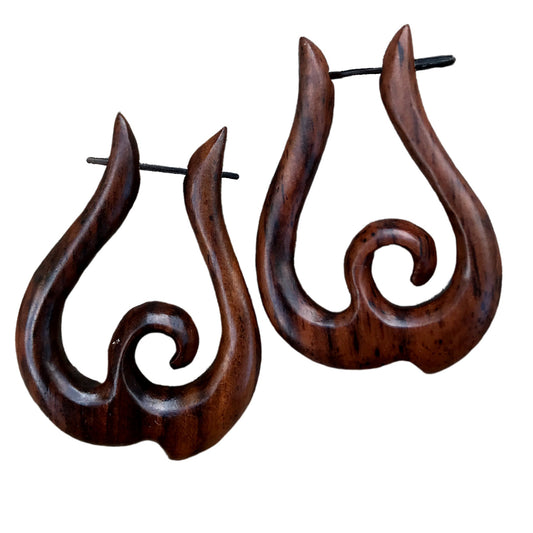 Infinity Swan Wooden Earrings Boho Tribal Organic Natural Wood Statement Jewelry