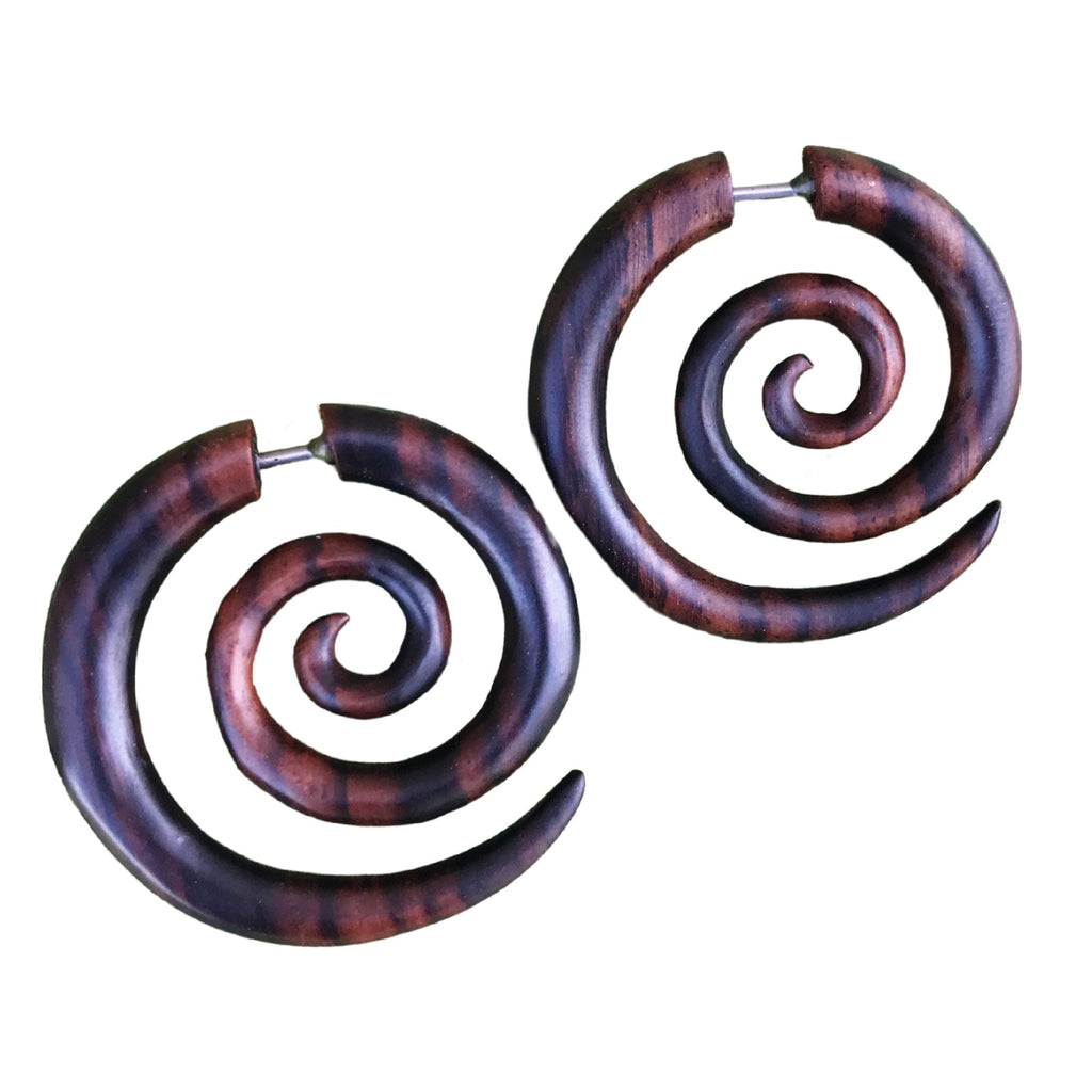 Boho Wooden Hoop Earrings- brown, black, white