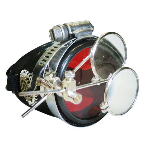 Steampunk Monocle Goggles with Loupe – Victorian Eyepatch Airship Captain Cosplay - black, blue, clear, green, red lenses