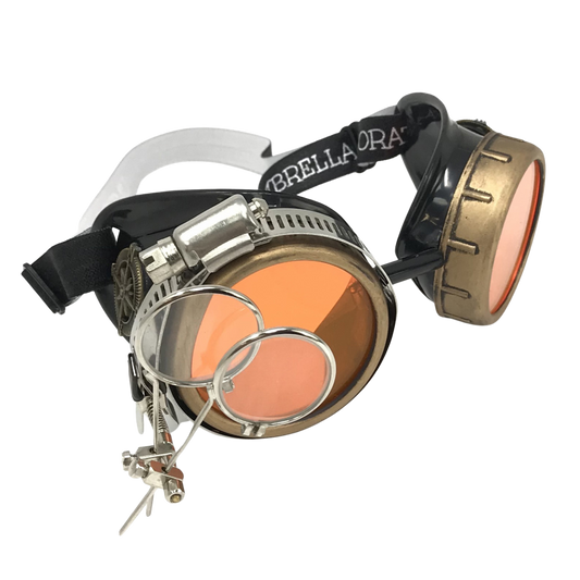 Handmade Steampunk Goggles with Magnifying Loupe - neon orange, blue, green, pink lenses