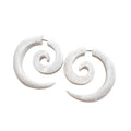 White Spiral or Hook Faux Gauge Earrings Boho Organic Wooden Post Stud Lightweight Tribal Jewelry