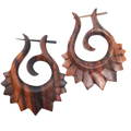 Tribal Spiral Wooden Earrings Hawaiian Boho Natural Wood Statement Jewelry