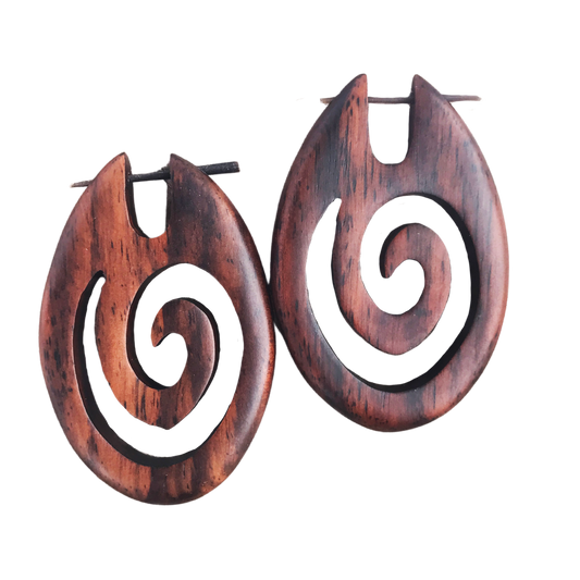 African queen tribal wood earrings