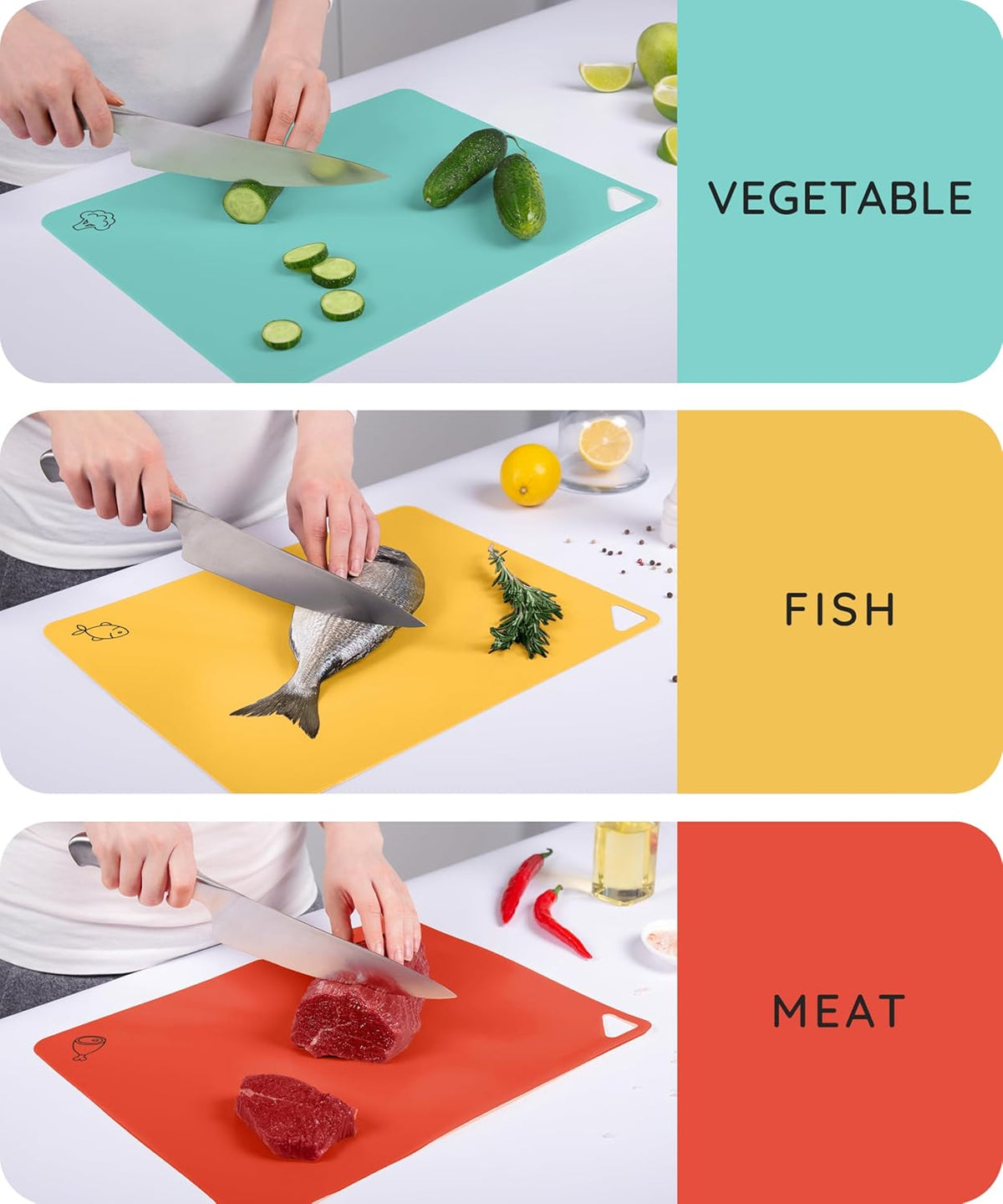 Flexible Cutting Mats Set of 3, RD/MNT/YLW