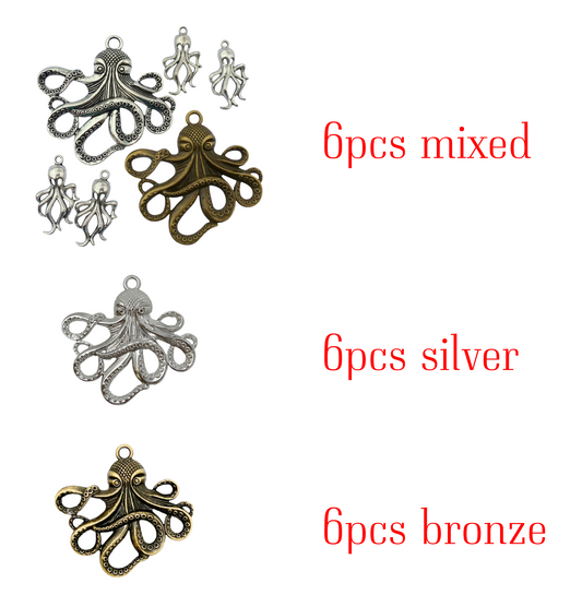 Steampunk Octopus Charms 6 pcs Jewelry Making Supplies