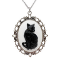 Gothic Black Cat Necklace Victorian Cameo Witchy Jewelry