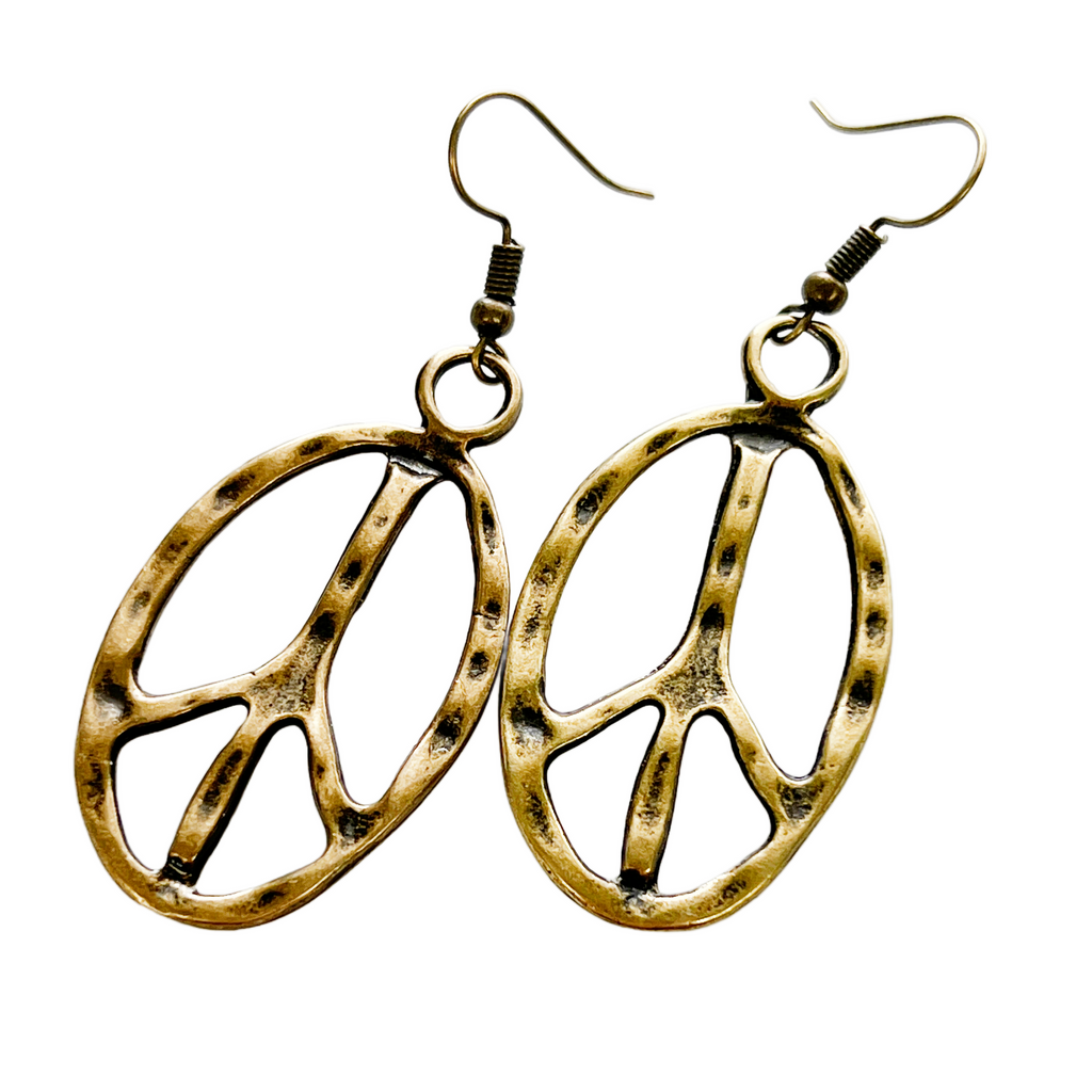Peace Sign Earrings Boho Hippie Symbol Jewelry Bronze Silver Festival Dangle Earrings