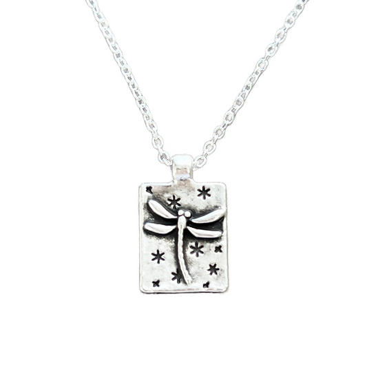 Tiny Dragonfly Pendant Necklace Minimalist Nature Jewelry Gift Silver