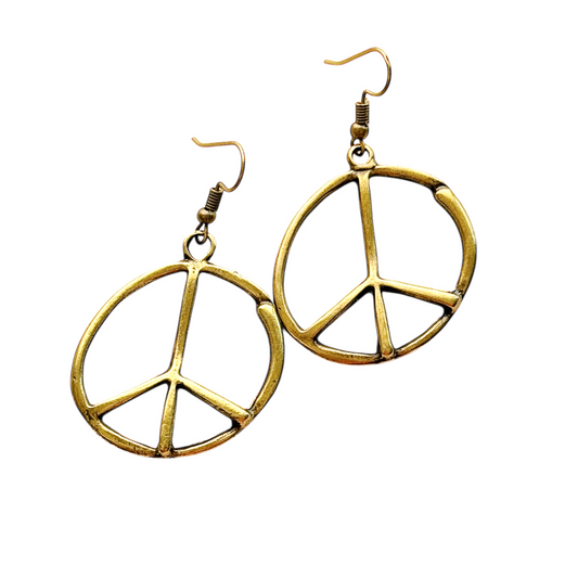 Peace Sign Earrings Boho Hippie Symbol Silver Bronze Dangle Jewelry