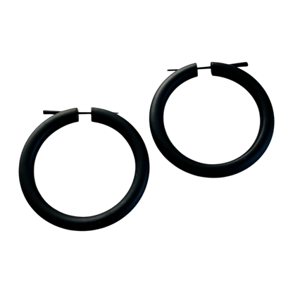 Black Wooden Hoop Earrings Boho Minimalist Lightweight Round Everyday Jewelry