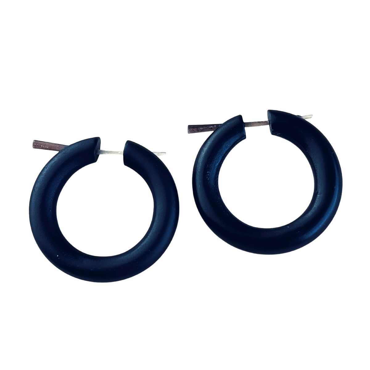 Black Wooden Hoop Earrings Boho Minimalist Lightweight Round Everyday Jewelry