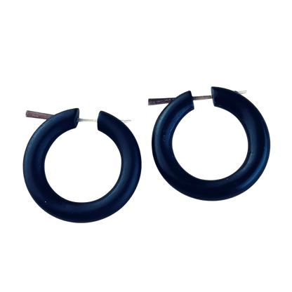 Black Wooden Hoop Earrings Boho Minimalist Lightweight Round Everyday Jewelry