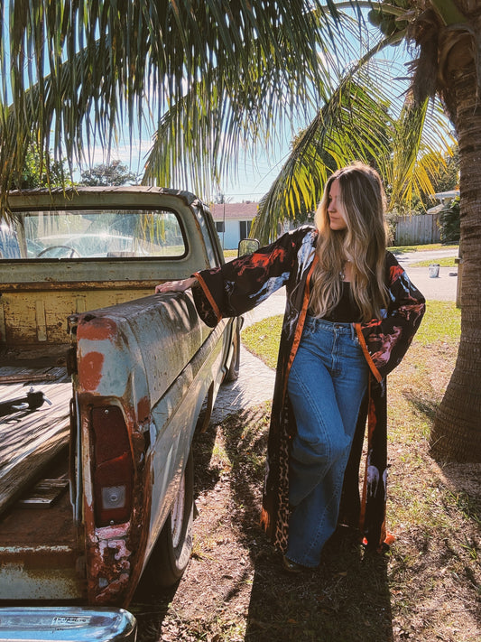 Rebel Yell Horse & Leopard Print Reversible Duster