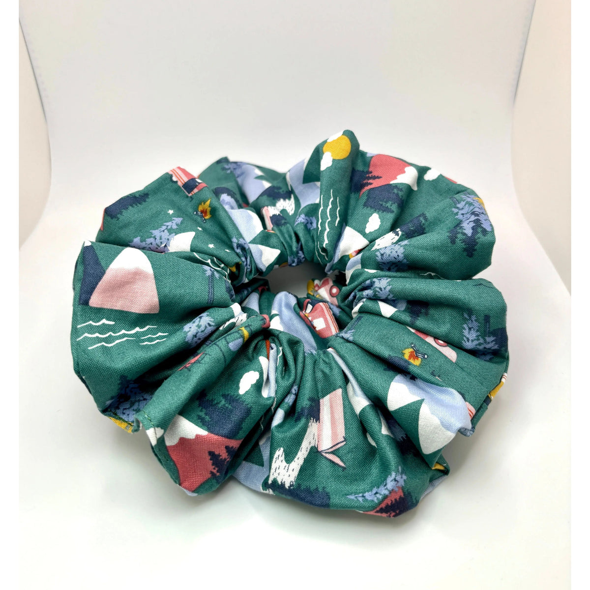 Teal Mountains & Campers Scrunchie