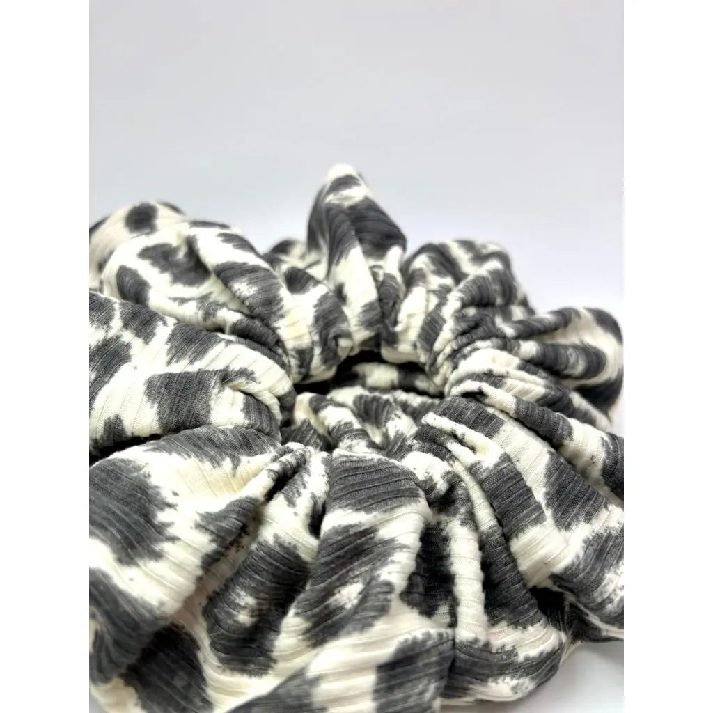 Grey Cheetah Ribbed Scrunchie