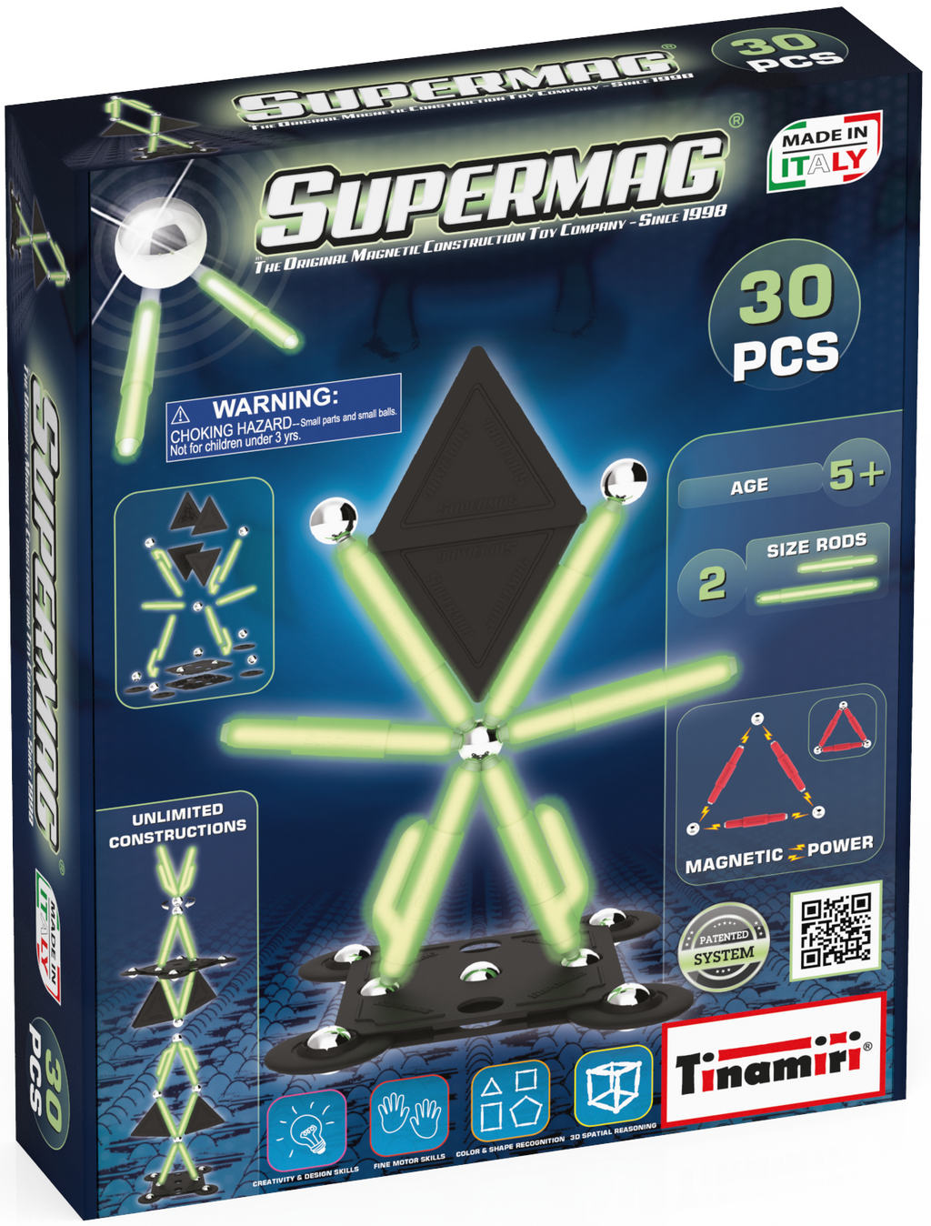 Tinamiri Supermag - Glow 30 - Magnetic Building Set, Educational construction fun, 30 piece set, Magnet Toys, 0657