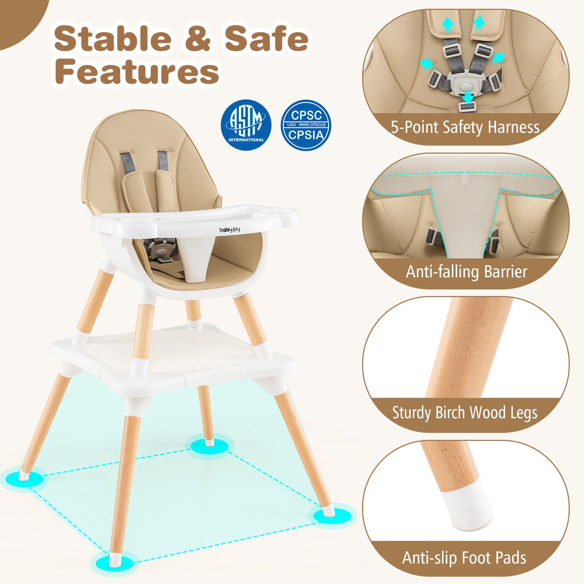 5-in-1 Baby Wooden Convertible High Chair