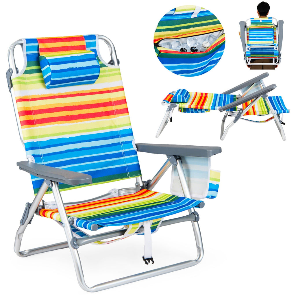 Beach Chairs Set of 2 Portable Folding Backpack Recliners with 5-Position Backrest and Padded Headrest