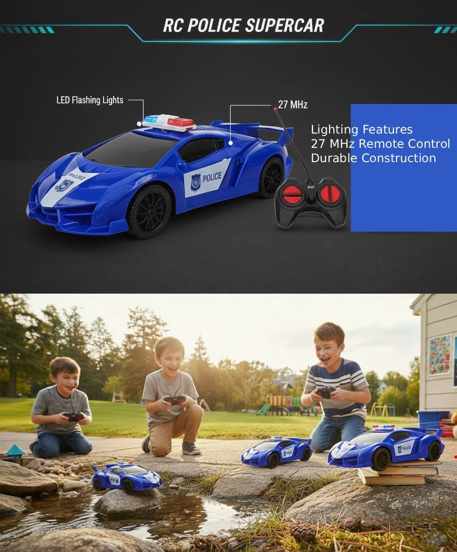 4-Direction RC Toy Car – Police, Racing & Sports Models with Light-Up All-Around Driving