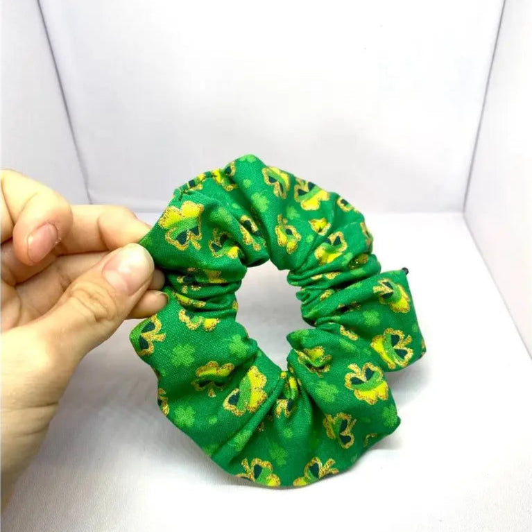 Mini Glitter Shamrocks St Patrick's Scrunchie