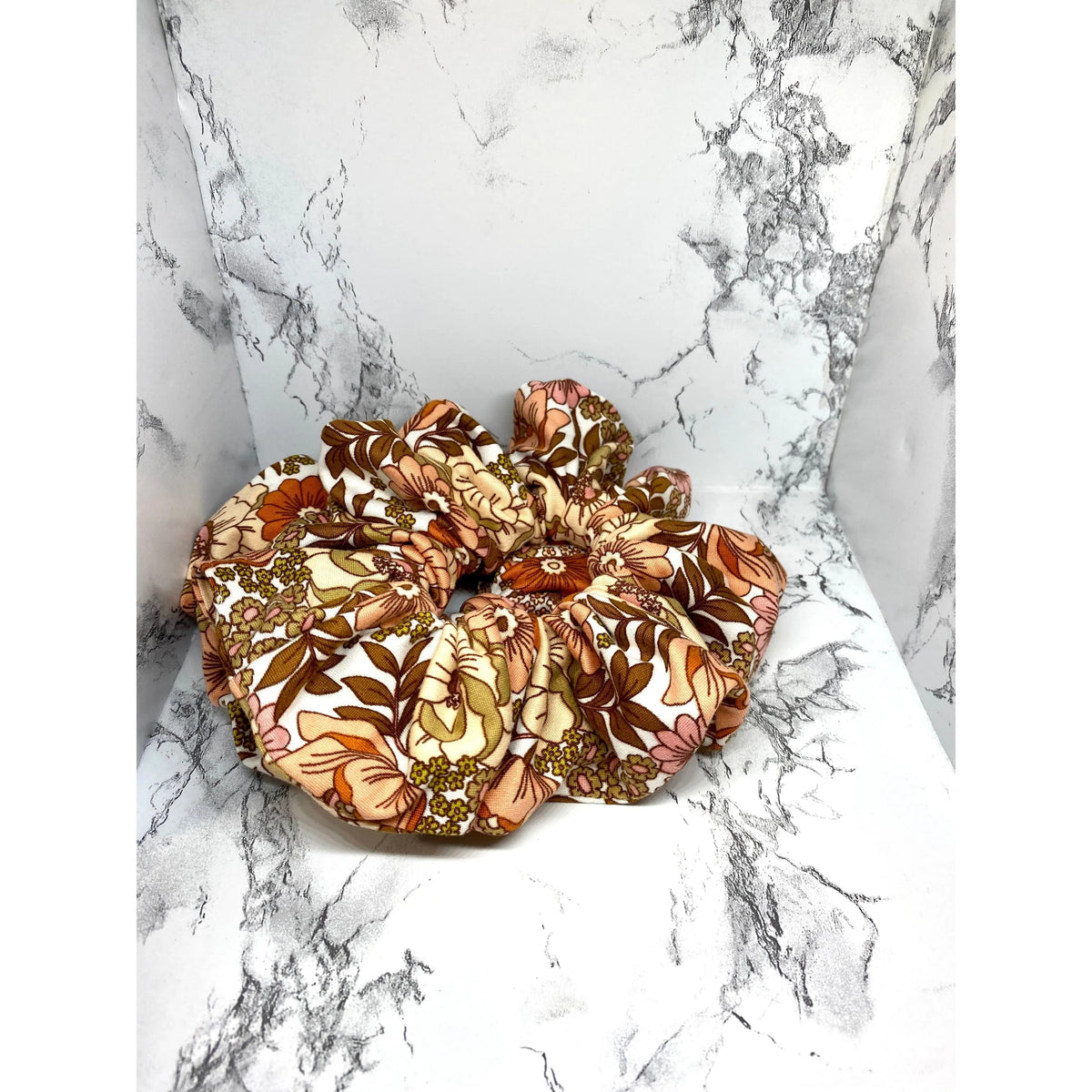 Brown Floral Brushed Polyester Scrunchie