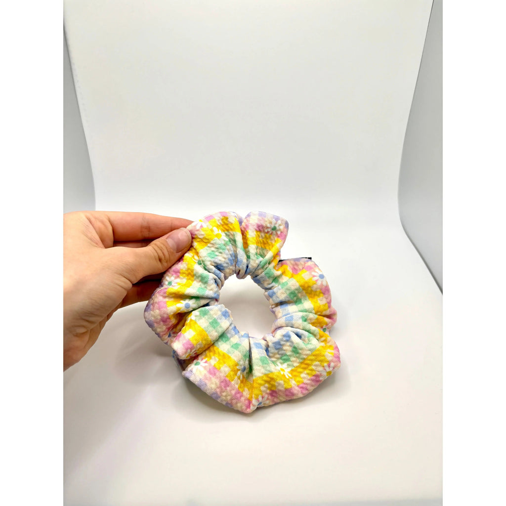 Mini Pastel Gingham Flowers Spring Bullet Scrunchie
