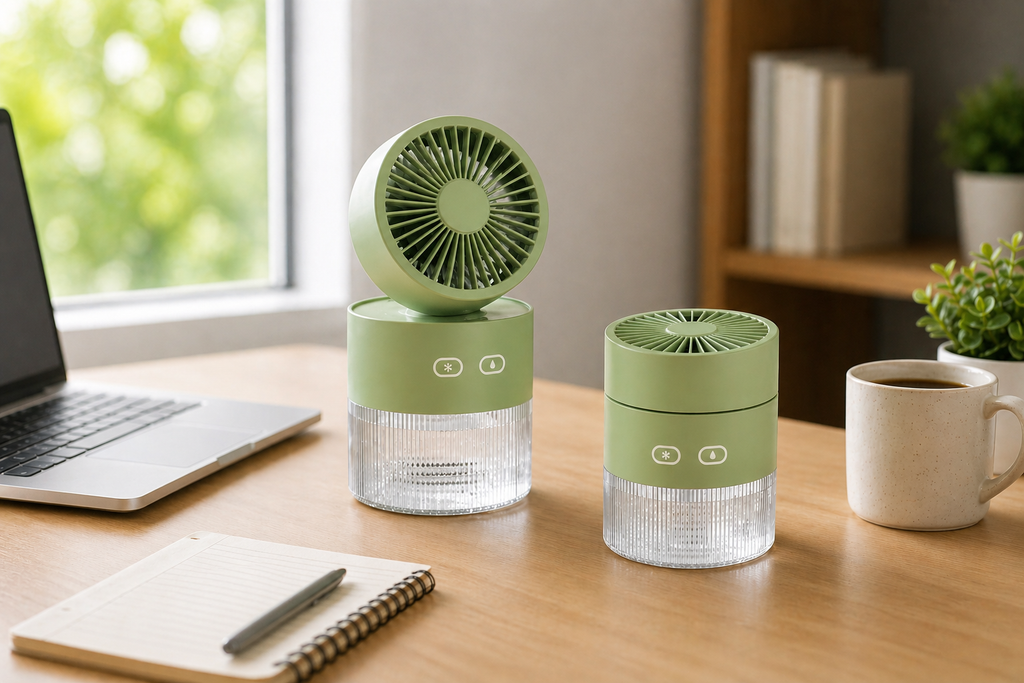 Mist Cooling Fan Compact Desktop Fan with Water Mist Feature Assorted Colors