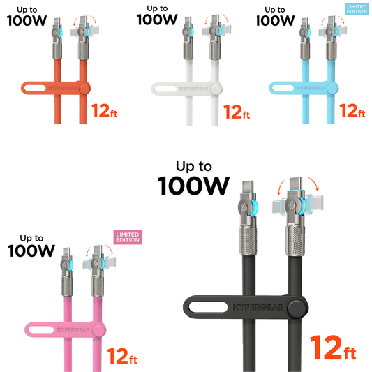 HyperGear Chunky180° 100W USB-C to USB-C Rugged Fast Charge Cable 12ft